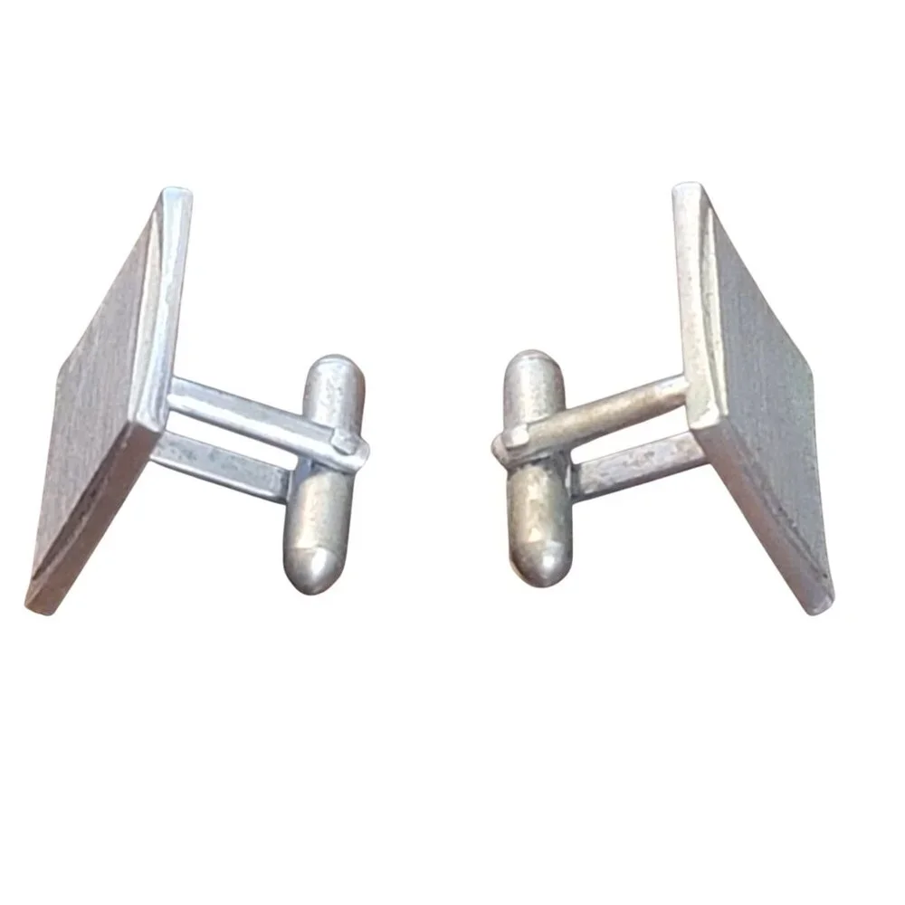 Vintage Swank Brushed Silver-Tone Square Cufflinks 1960's